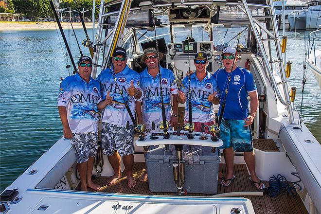 The Omen may have been top boat, but they also collected the unofficial ‘funky shirt’ prize. - 2016 NSWGFA Interclub Championship ©  John Curnow