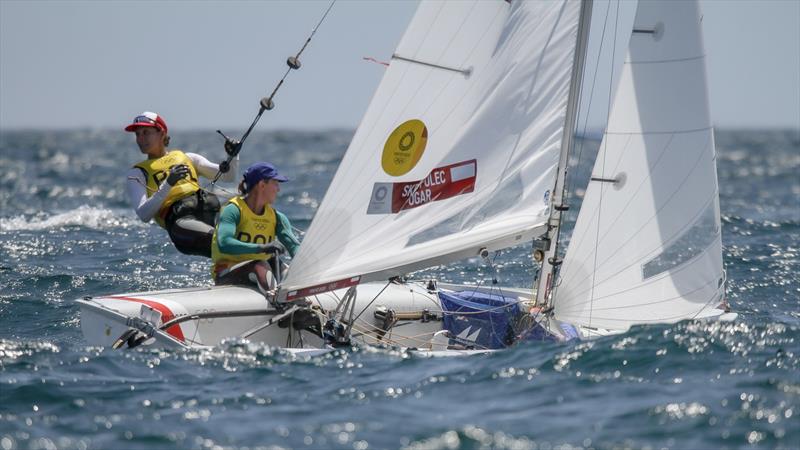 Tokyo2020 - Day 5 - July, 29, - Enoshima, Japan. 470 Womens series leaders - Agnieszka Skrzypulec and Jolanta Ogar (470-Women) photo copyright Richard Gladwell - Sail-World.com / nz taken at  and featuring the 470 class