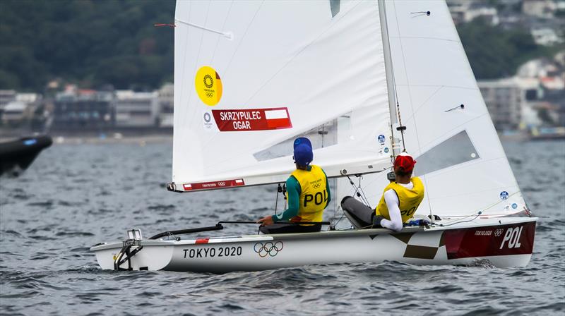 Tokyo2020 - Day 6- July, 30, - Womens 470 overall leaders, Agnieszka Skrzypulec and Jolanta Ogar (POL) - Enoshima, Japan photo copyright Richard Gladwell  taken at  and featuring the 470 class