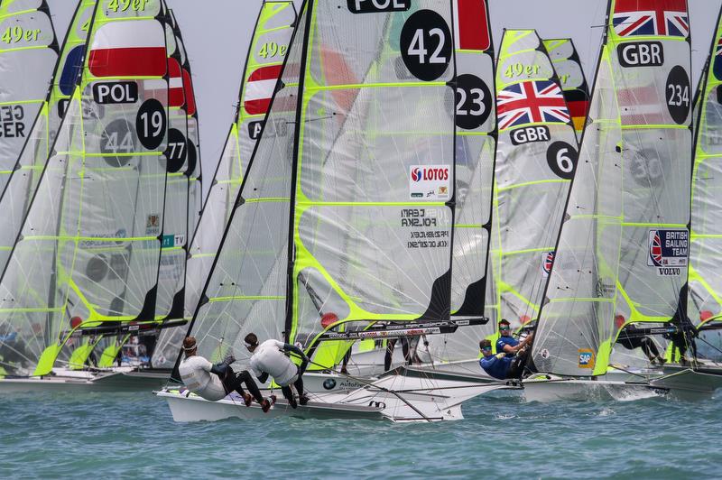 Poland gets away with a port tack start - 49er - Hyundai World Championships, Oceania Championship, Day 3, November 27, , Royal Akarana Yacht Club photo copyright Richard Gladwell / Sail-World.com taken at Royal Akarana Yacht Club and featuring the 49er class