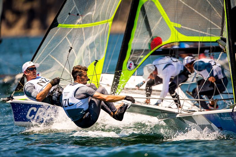 Peter Burling and Blair Tuke practicing off Enoshima ahead of Tokyo2020 Olympic Regatta photo copyright Sailing Energy taken at Royal New Zealand Yacht Squadron and featuring the 49er class