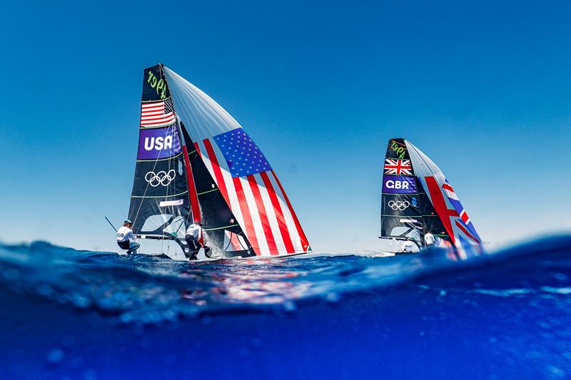  49er sailors Ian Barrows (St. Thomas, USVI) and Hans Henken (San Fransisco, CA) during a light-air practice day on the bay of Marseille photo copyright Sailing Energy / US Sailing Team taken at  and featuring the 49er class