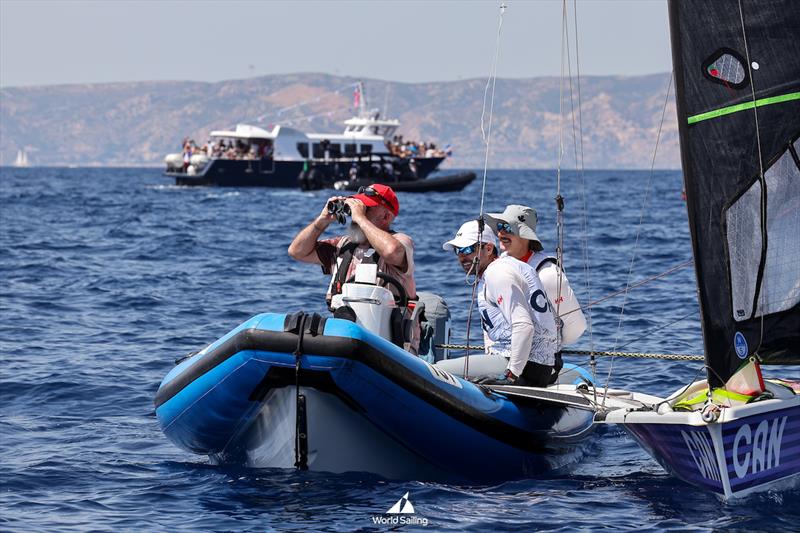 Coach boat -  49er  - Marseille - Paris2024 Olympic Regatta - July 28, 2024 photo copyright World Sailing / Lloyd Images taken at Yacht Club de France and featuring the 49er class