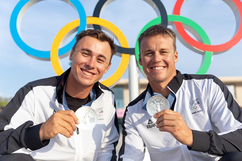 McKiwis show off their 49er Silver Medal - Paris2024 Olympic Sailing Event - Marseille - August 2, 2024 - photo © World Sailing / Lloyd Images