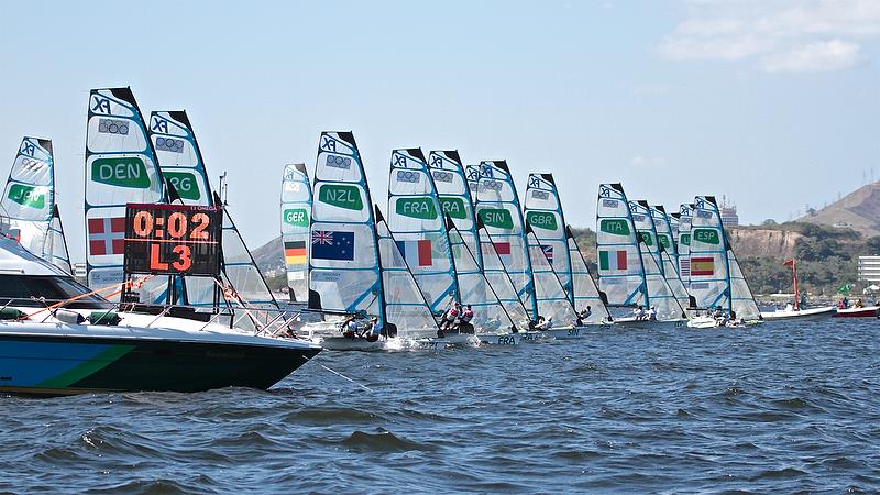 Alex Maloney and Molly Meech (NZL) - Start of a race in the Qualifiers - 49erFX - Rio Olympic Regatta - photo © Richard Gladwell