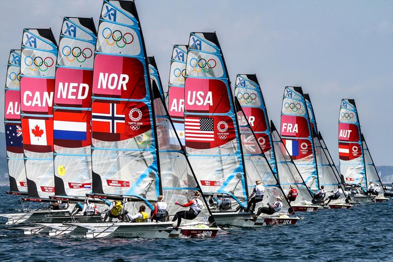 Start Womens FX Qualifying Race - Tokyo2020 - Day 7- July, 31, - Enoshima, Japan photo copyright Richard Gladwell / Sail-World.com / nz taken at  and featuring the 49er FX class