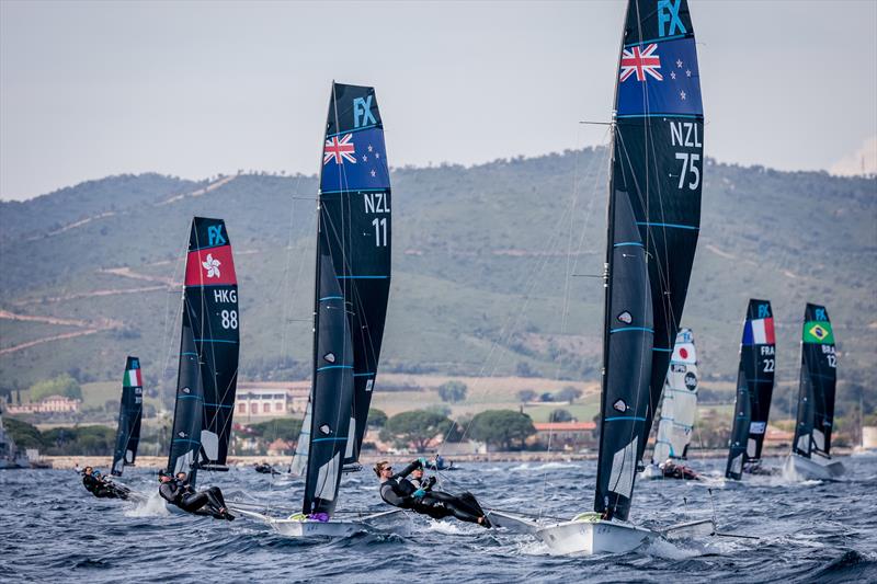 Jo Aleh/Molly Meech lead Alex Maloney / Olivia Hobbs - NZL Sailing Team - Day 1 - 53rd Semaine Olympique Francais, Hyeres - April 2022 - photo © Sailing Energy / World Sailing