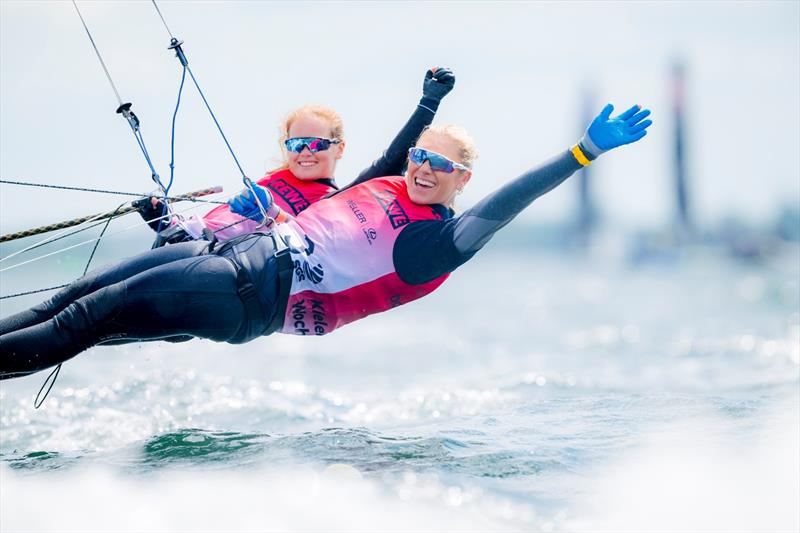This is what winners look like: Freya Black and Saskia Tidey from Great Britain took gold in the 49erFX final - photo © Sascha Klahn / Kieler Woche