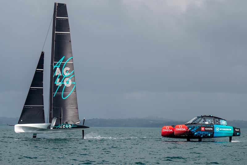 AC40 - first sailing day accompanied by the team's foiling hydrogen powered chase boat - Inner Hauraki Gulf - Auckland - September 21, 2022 - photo © Emirates Team New Zealand
