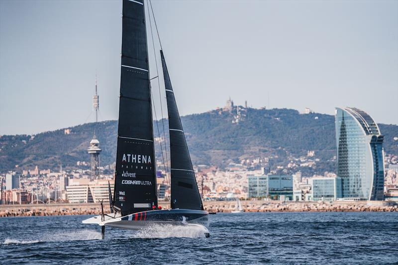 The Athena Pathway squad has been training on its AC40 in Barcelona - photo © Cameron Gregory / Athena Sports Group