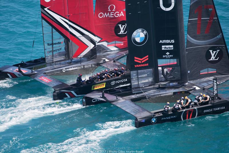 Emirates Team New Zealand on match point after day 4 of the 35th America's Cup Match photo copyright ACEA 2017 / Gilles Martin-Raget taken at  and featuring the AC50 class