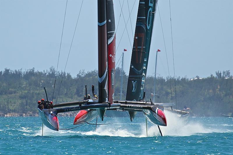 Emirates Team New Zealand - crosses Oracle Team USA - Leg 1 - Race 4 - - 35th America's Cup Match - Race 3 - Bermuda June 18, 2017 - photo © Richard Gladwell