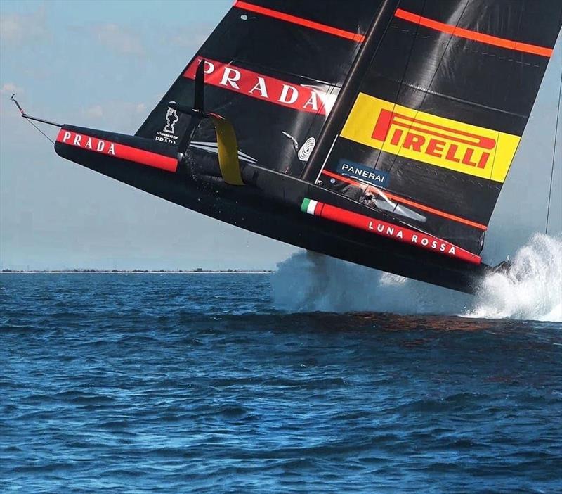 Catching some air on Luna Rossa during training in Sardinia photo copyright Luna Rossa taken at  and featuring the AC75 class