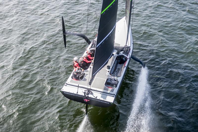 `The Mule` - Spring training in Pensacola, Florida - giving a better idea of the foiling physics of the AC75 photo copyright Amory Ross taken at New York Yacht Club and featuring the AC75 class