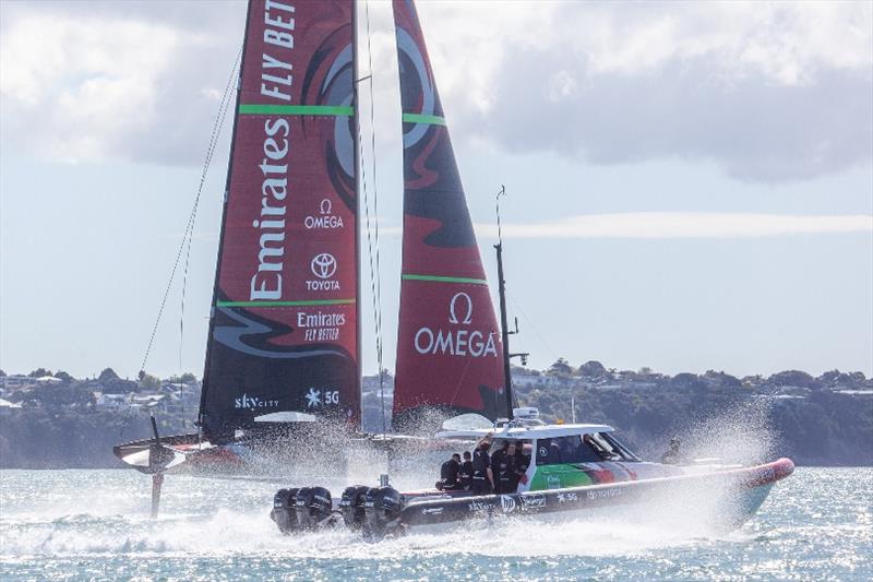 Emirates Team New Zealand's AC75 'Te Aihe' on the Waitemata Harbour - 36th America's Cup photo copyright Emirates Team New Zealand taken at  and featuring the AC75 class