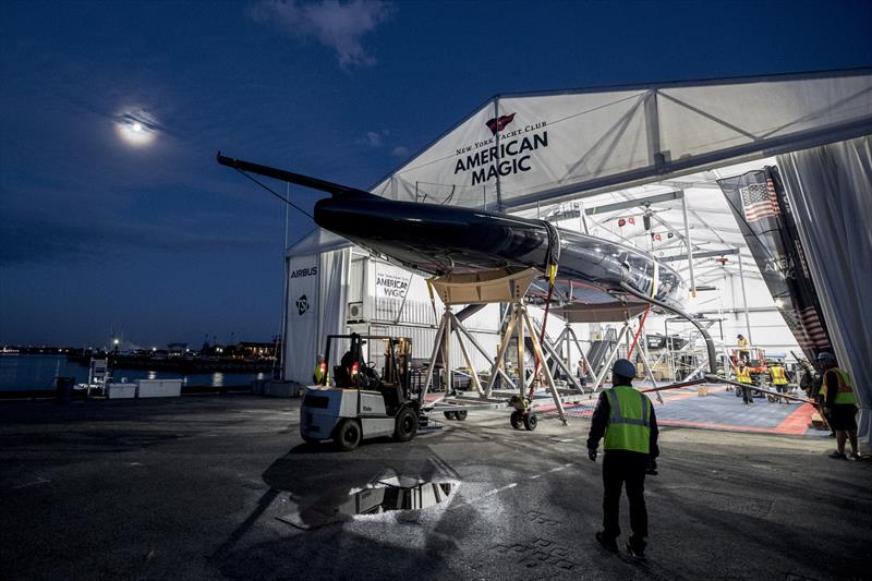 NYYC's AC75 Defiant emerges from their base - January 2020 - Pensacola, Florida. - photo © Will Ricketson