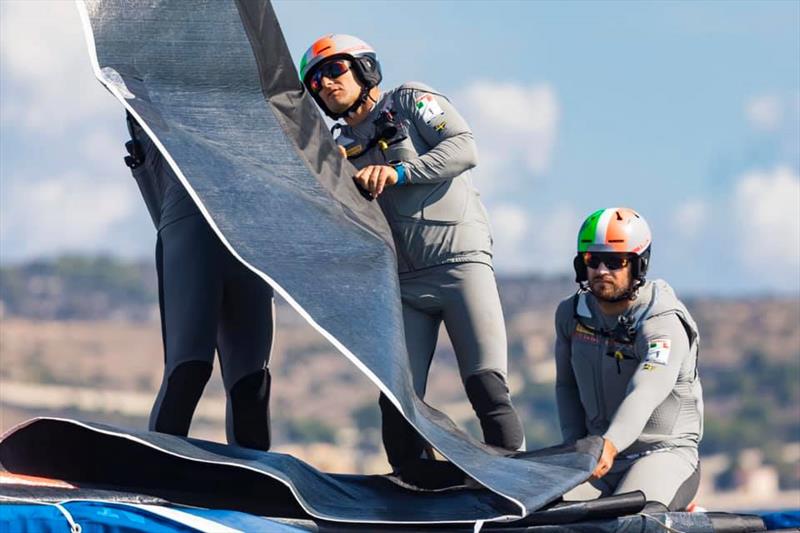 Crew flaking jib on Luna Rossa Prada Pirelli - Sardinia - May 2020 - photo © Carlo Borlenghi / Luna Rossa