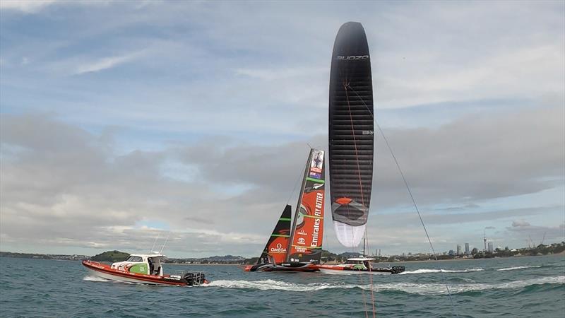 Devonport Kiteboarder Nick Reeves takes on two AC75s - photo © Nick Reeves