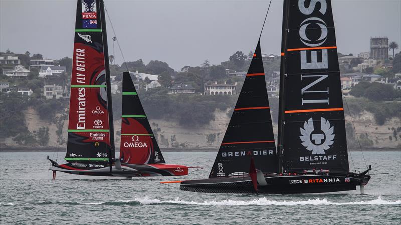 INEOS Team UK and Emirates Team NZ - Waitemata Harbour - November 30, 2020 - 36th America's Cup photo copyright Richard Gladwell / Sail-World.com taken at Royal New Zealand Yacht Squadron and featuring the AC75 class