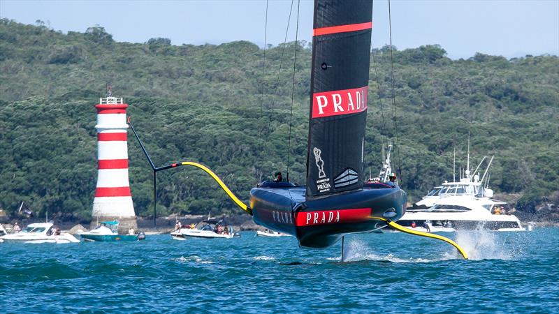 Luna Rossa lines up the start line - Race 1 - Prada Cup Final - Day 1 - February 13, - America's Cup 36 photo copyright Richard Gladwell / Sail-World.com taken at Circolo della Vela Sicilia and featuring the AC75 class