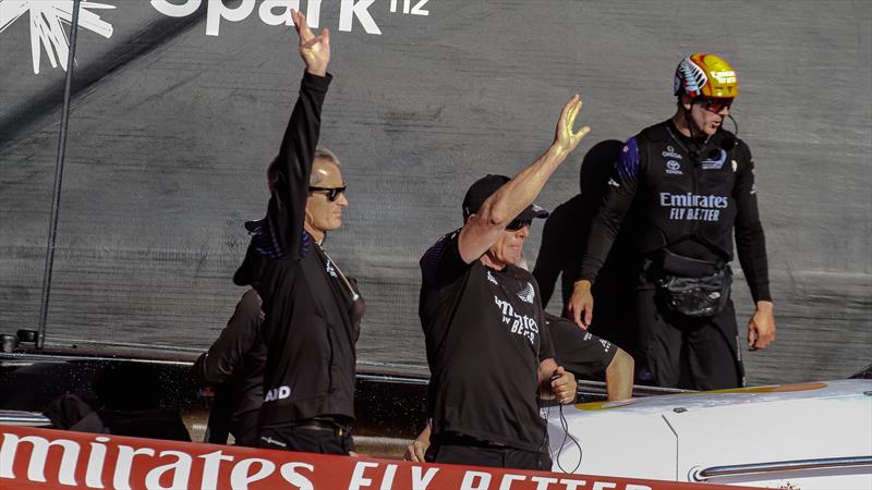 Richard Meacham and Grant Dalton salute the crowd - Emirates Team NZ - America's Cup - Day 7 - March 17, 2021 - photo © Richard Gladwell / Sail-World.com