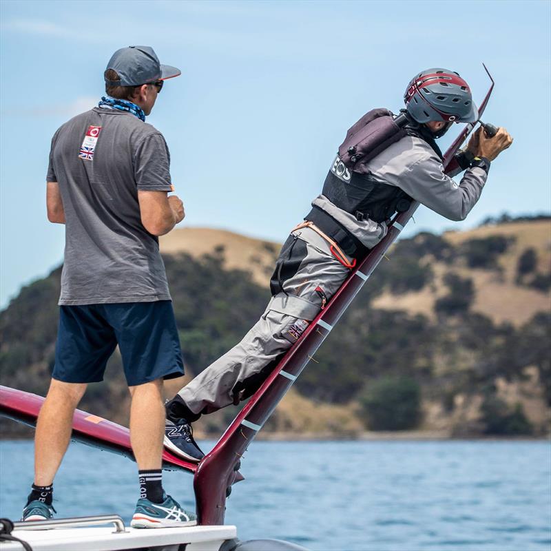 INEOS Team UK carry out foil modifications during the 2021 Prada Cup buildup  - photo © INEOS Team UK