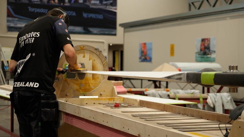 AC75 foil arms under construction at Emirates Team NZ's build facility in Auckland. - August 2022 - photo © Emirates Team New Zealand