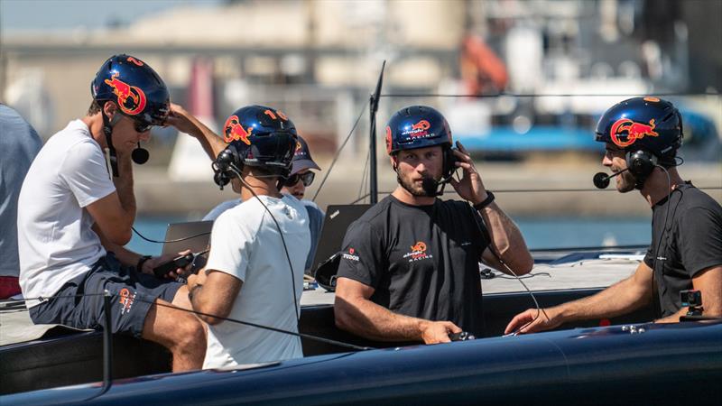 Alinghi Red Bull Racing crew do a communications check ahead of their first towing test - August 2022 photo copyright Alinghi Red Bull Racing taken at Société Nautique de Genève and featuring the AC75 class