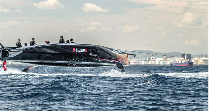 Boat Zero did get foiling in her tow-test - Alinghi Red Bull Racing - Barcelona- August 2022 photo copyright Alinghi Red. Bull Racing taken at Société Nautique de Genève and featuring the AC75 class