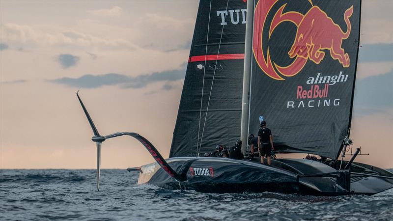 Boat Zero got 15 minutes of displacement before the weather bomb hit - Alinghi Red Bull Racing - Barcelona- August 2022 photo copyright Alinghi Red. Bull Racing taken at Société Nautique de Genève and featuring the AC75 class