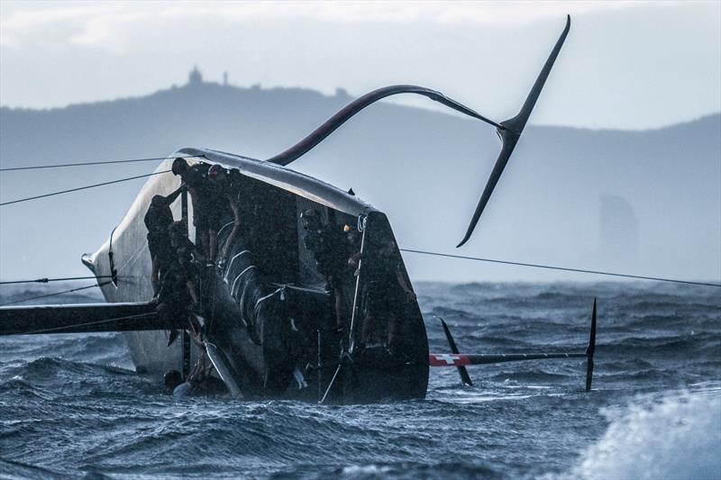 Boat Zero got knocked flat by the weather bomb - Alinghi Red Bull Racing - Barcelona- August 2022 - photo © Alinghi Red. Bull Racing