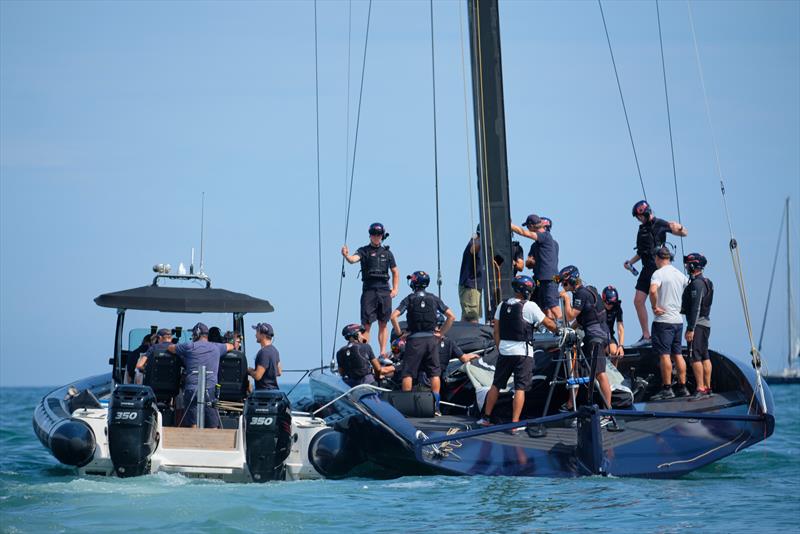 Alinghi Red Bull Racing crew gets ready for its first sailing session on August 31, in Barcelona, Spain - photo © Xaume Olleros - Red Bull Content Pool