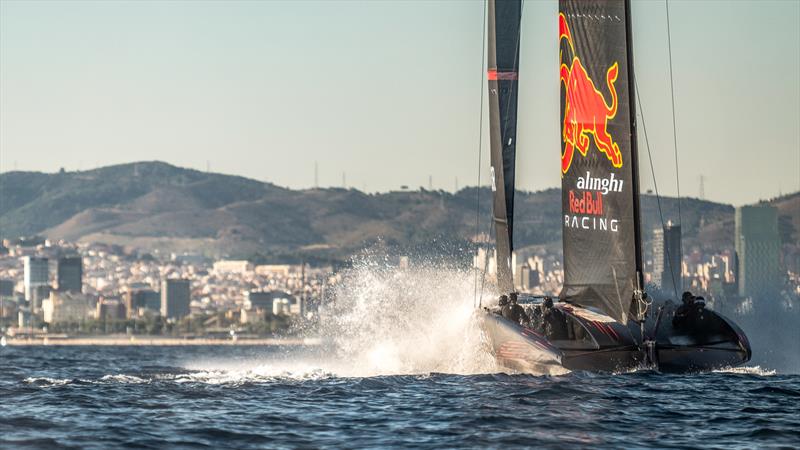 Alinghi Red Bull Racing's AC75 sailing off Barcelona 4 October 2022  photo copyright Alex Carabi / America's Cup taken at Société Nautique de Genève and featuring the AC75 class