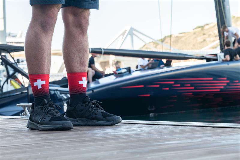 Start of the the Swiss `Red Socks` campaign? Dockside at the Alinghi Red Bull Racing base in Barcelona - October 4, 2022 photo copyright Alex Carabi / America's Cup taken at Société Nautique de Genève and featuring the AC75 class