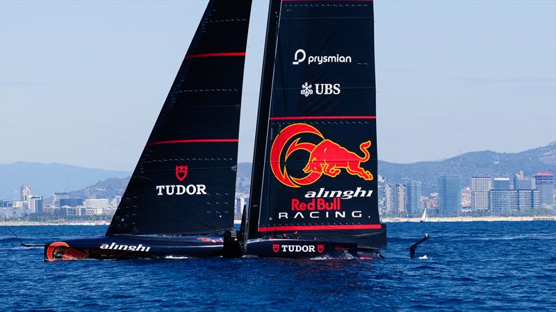 Trying to get to foiling takeoff speed - Alinghi Red Bull Racing- AC75 - Day 6 - April 24, 2024 - Barcelona photo copyright Ugo Fonolla / America's Cup taken at Société Nautique de Genève and featuring the AC75 class