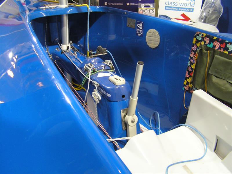 Seat and steering inside a single-person Hansa class dinghy - photo © Magnus Smith