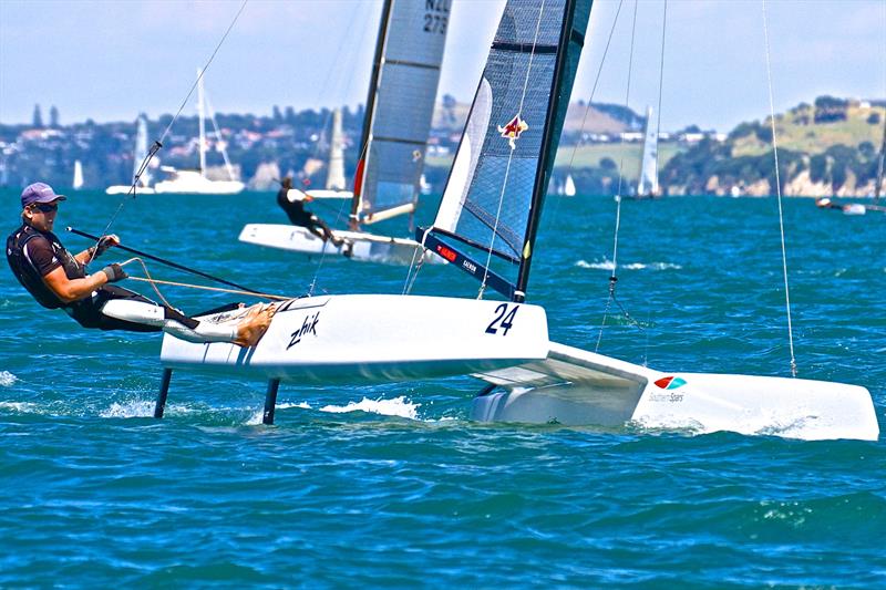 Peter Burling competing in the 2014 Int. A-Class Catamaran Worlds, Takapuna, New Zealand - photo © Richard Gladwell / Photosport