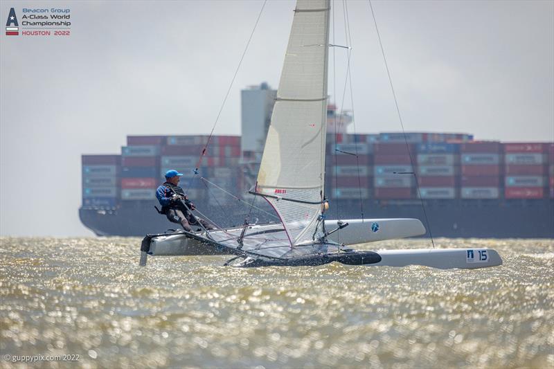 Sometimes the traffic can be quite large here in Texas on day 3 of the Beacon Group A-Class Catamaran World Championships photo copyright Gordon Upton / www.guppypix.com taken at Houston Yacht Club and featuring the A Class Catamaran class