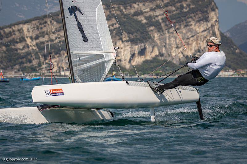 Hugh MacGregor GBR.  Hoping for a repeat of his 5th placed 2019 result in the Classics photo copyright Gordon Upton / www.guppypix.com taken at Circolo Vela Arco and featuring the A Class Catamaran class