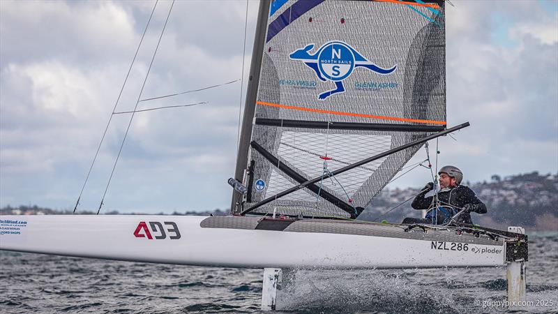 Derek Scott ( NZL) - Day 1 - A-Class Catamaran World Championship - Milford - New Zealand - November 11, 2025 - photo © Gordon Upton / www.guppypix.com
