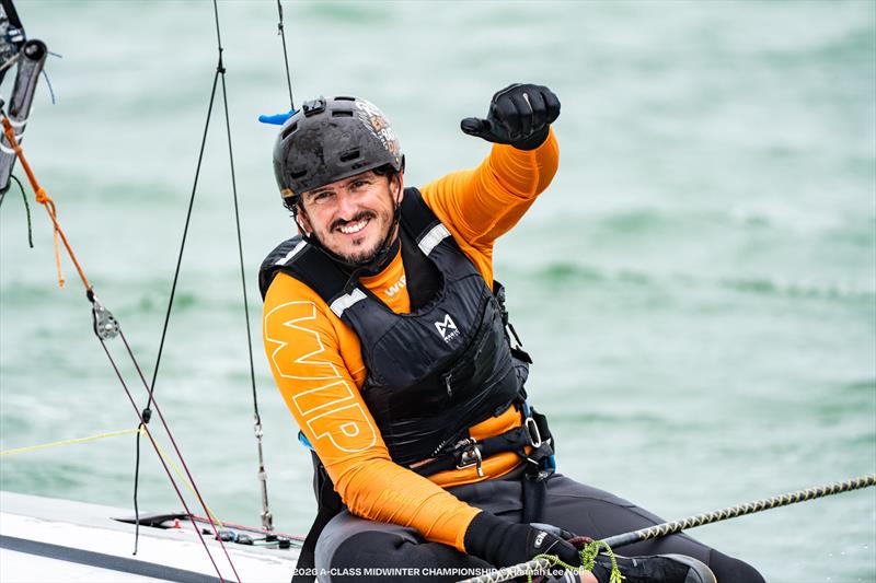 Francisco Venetucci all smiles after winning Race Six - 2026 A-Class Midwinter Championship - Day 3 - photo © Hannah Lee Noll