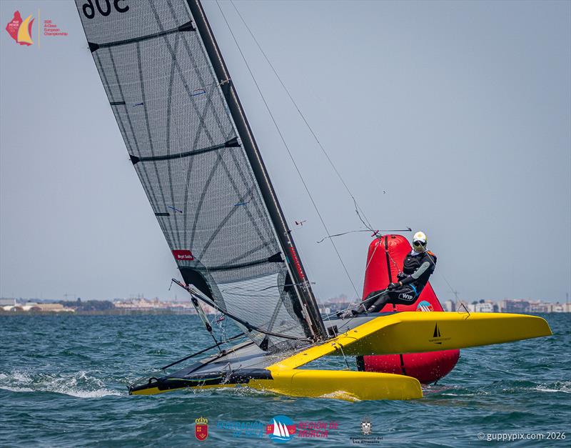 A Class Catamaran Europeans Practice Race - Xavier Heurteboust, FRA created the Spanish colours with his jolly Scheuer G8 - photo © Gordon Upton / www.guppypix.com