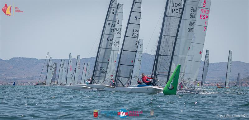 A Class Catamaran Europeans Practice Race - The Classic fleet starts in a lovely 10 kt breeze - photo © Gordon Upton / www.guppypix.com
