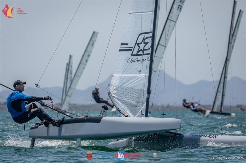 A Class Catamaran Europeans Day 1 - Chris Batchellor, ISV, put his shoulder out in the next race, but fixed it back to still get a finish. Hard guys these A-Cat sailors! - photo © Gordon Upton / www.guppypix.com