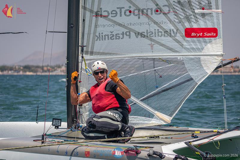 A Class Catamaran Europeans Day 4 - A very happy Vladi Ptasnik delighted with his 5th in today's race - photo © Gordon Upton / www.guppypix.com