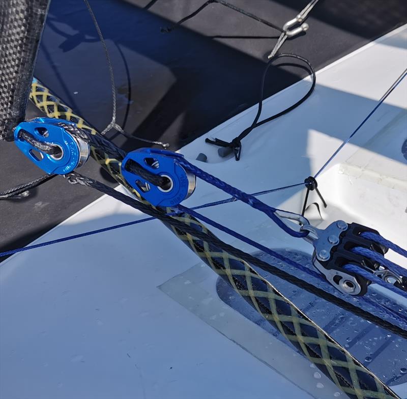Dylan Fletcher's vang system on his foiling Moth photo copyright Allen taken at  and featuring the  class