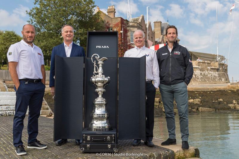 The America's Cup with the new Prada case. Max Sirena, skipper of Luna Rossa Laurent Esquier, CEO of COR 36 Terry Hutchinson, skipper of American Magic Ben Ainslie, skipper of INEOS Team UK photo copyright Carlo Borlenghi taken at New York Yacht Club and featuring the ACC class