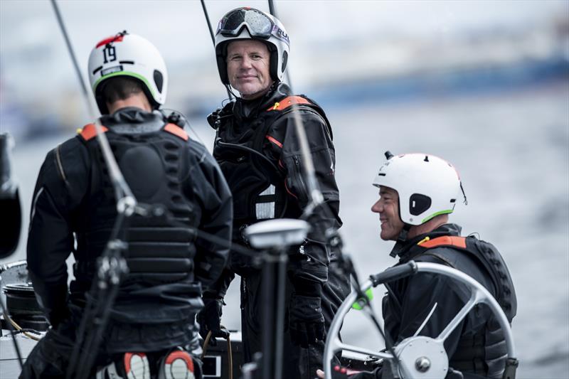 Terry Hutchinson and the afterguard on the first day of sailing in Pensacola, Florida for NYYC American Magic's AM38 photo copyright Amory Ross taken at New York Yacht Club and featuring the ACC class