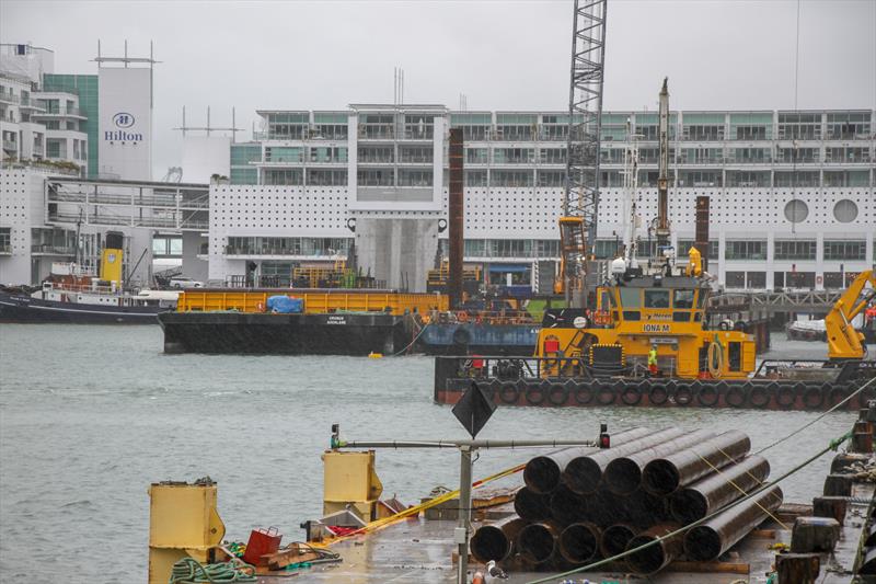 Pile driving at the end of Hobson Wharf - location of Luna Rossa base - America's Cup Bases, Auckland, March 8, 2019 photo copyright Richard Gladwell taken at  and featuring the ACC class