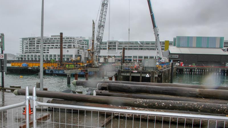 Pile driving at the end of Hobson Wharf - location of Luna Rossa base - America's Cup Bases, Auckland, March 8, 2019 - photo © Richard Gladwell